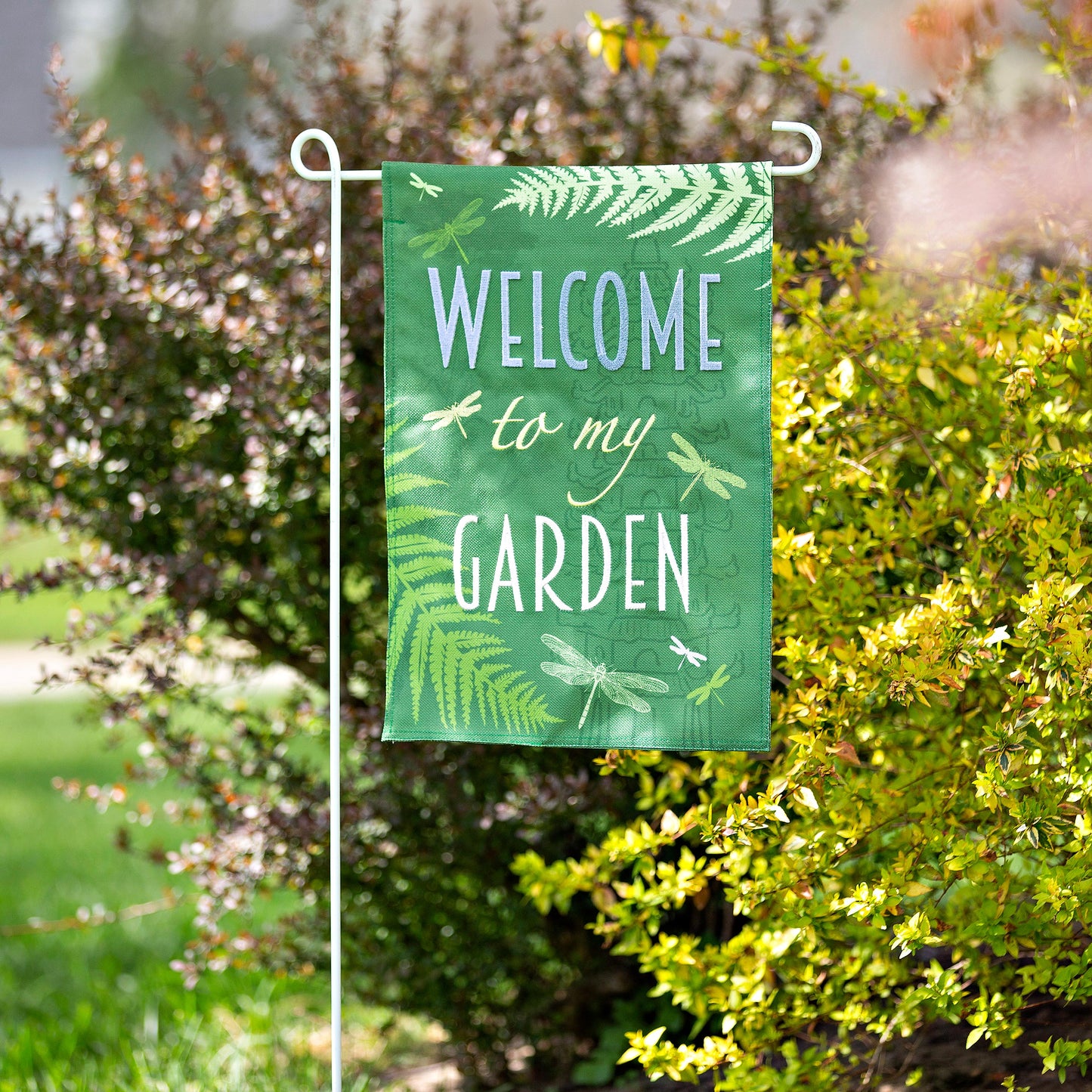 Welcome Dragonfly Garden Burlap Flag