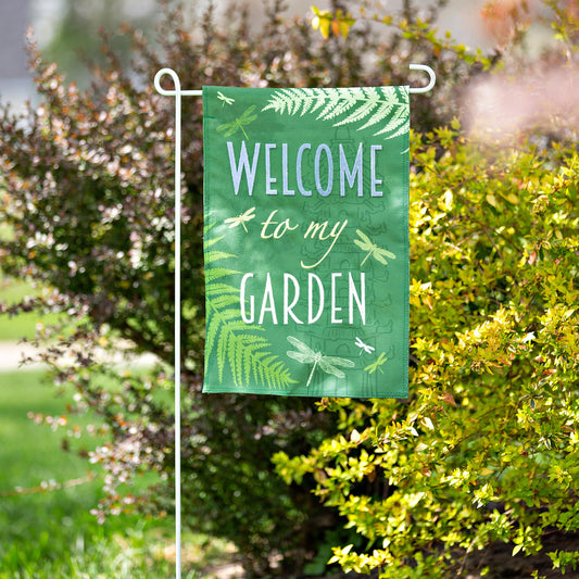 Welcome Dragonfly Garden Burlap Flag