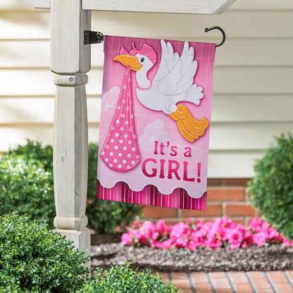 Stork with Special Delivery Suede Garden Flag, Girl
