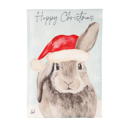 Merry Christmas Bunny Burlap Garden Flag