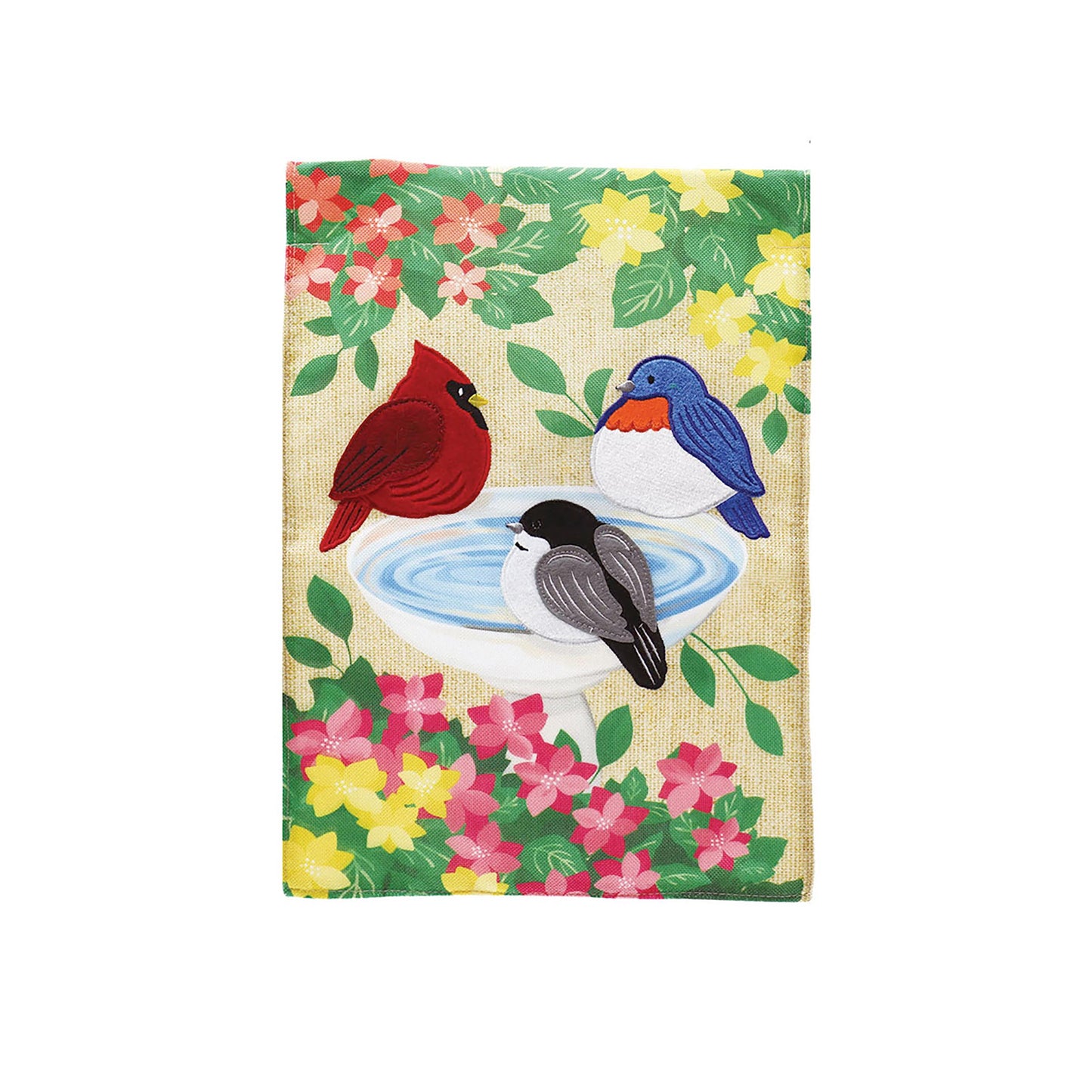 Portly Birdbath Gathering Garden Burlap Flag