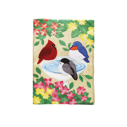Portly Birdbath Gathering Garden Burlap Flag