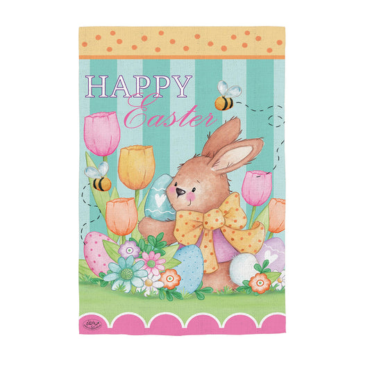 Bee & Brown Bunny Burlap Garden Flag