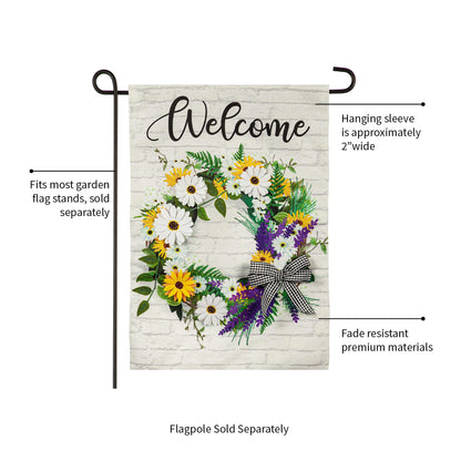 Daisy Wreath Garden Burlap Flag