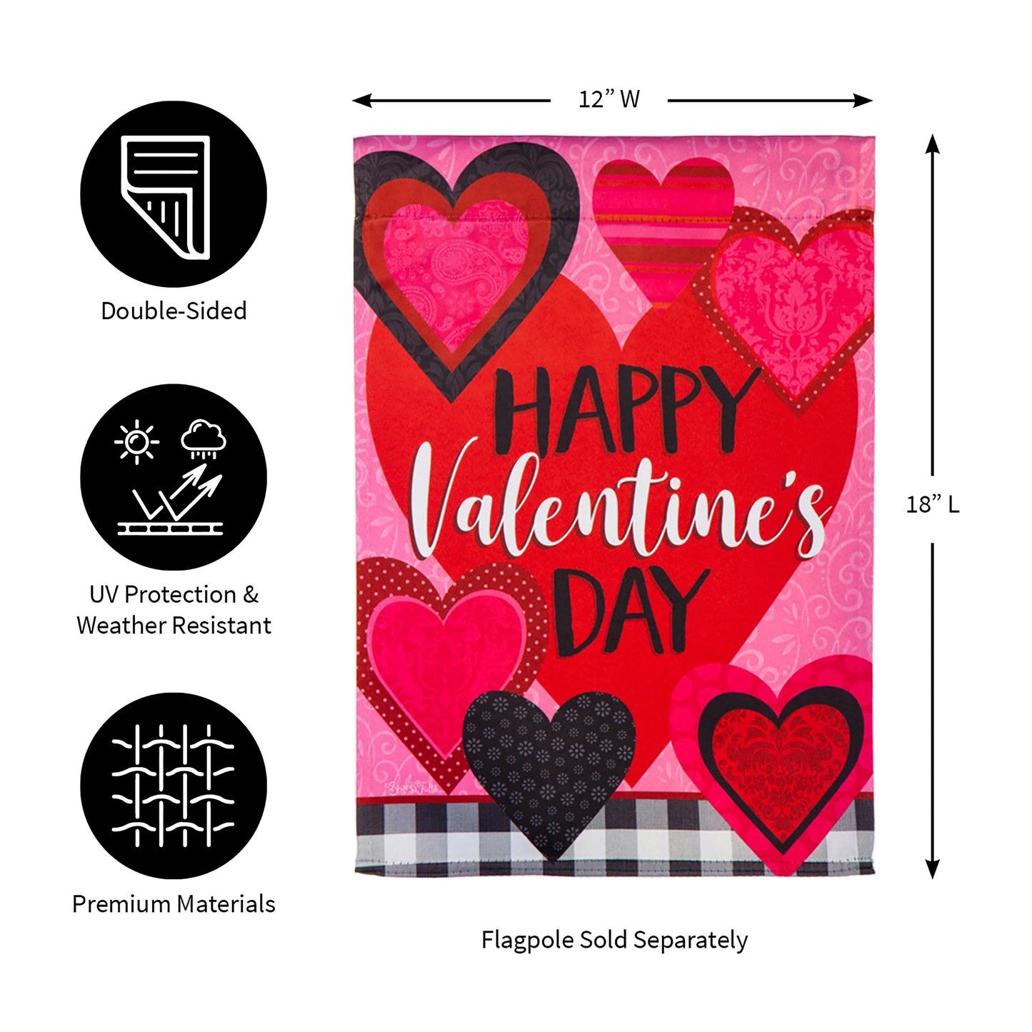 Patterned Valentine's Hearts Garden Suede Flag