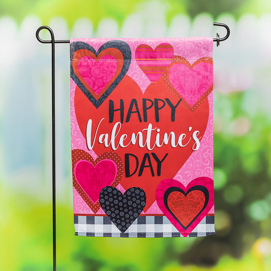 Patterned Valentine's Hearts Garden Suede Flag