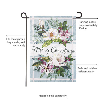 Merry Christmas Floral Applique Garden Flag