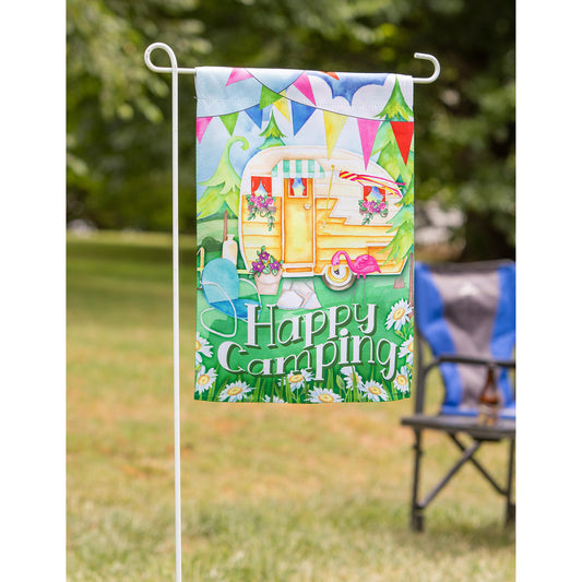 Happy Camping Garden Suede Flag