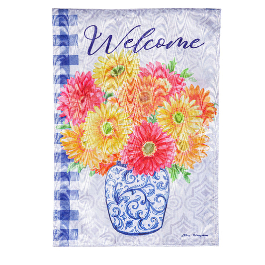 Welcome Gerberas in Vase Moire Garden Flag