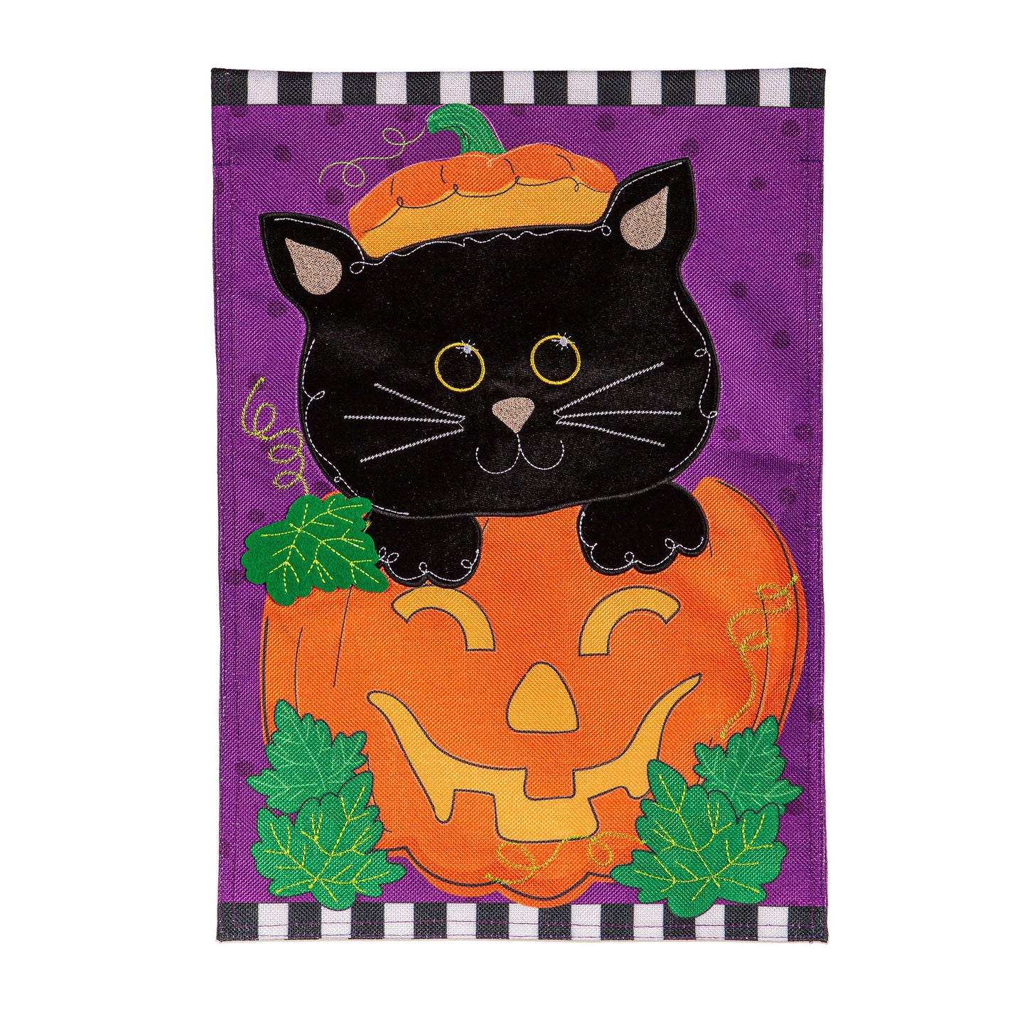 Jack O'Lantern & Black Cat Burlap Garden Flag