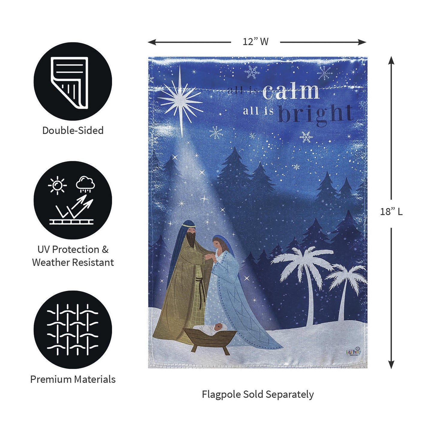 All is Calm Nativity Lustre Garden Flag