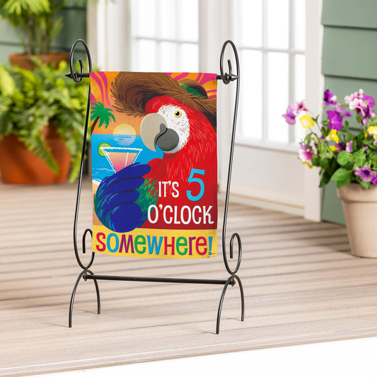 5 o Clock Parrot Burlap Garden Flag