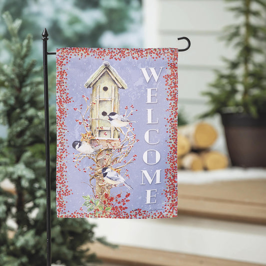 Chickadee Dee Dee's Suede Garden Flag