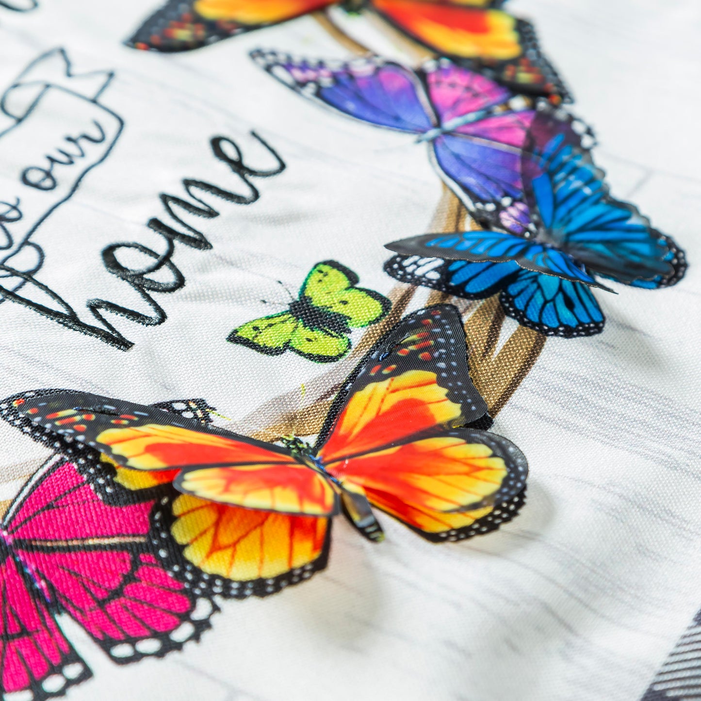Butterfly Welcome Wreath Garden Linen Flag