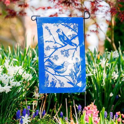 Birds in Bloom Garden Burlap Flag