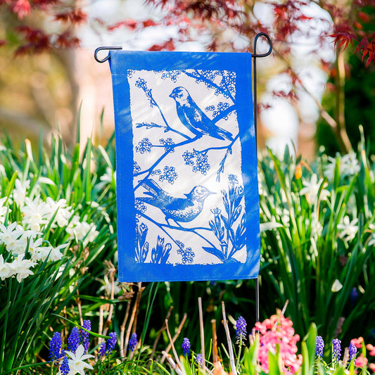 Birds in Bloom Garden Burlap Flag