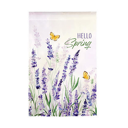 Hello Spring Lavender Burlap House Flag