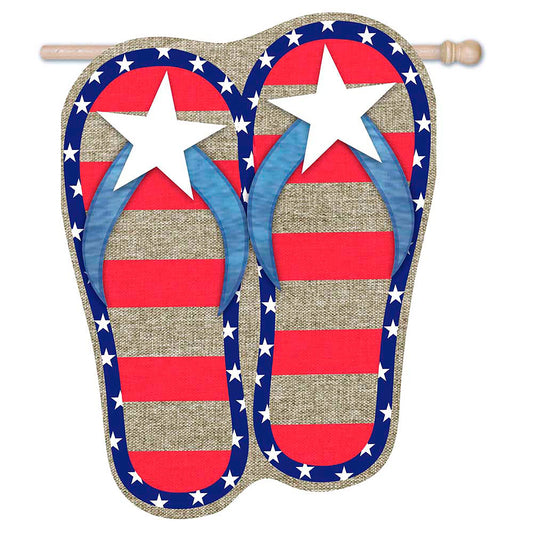 House Burlap Patriotic Flip Flops Flag