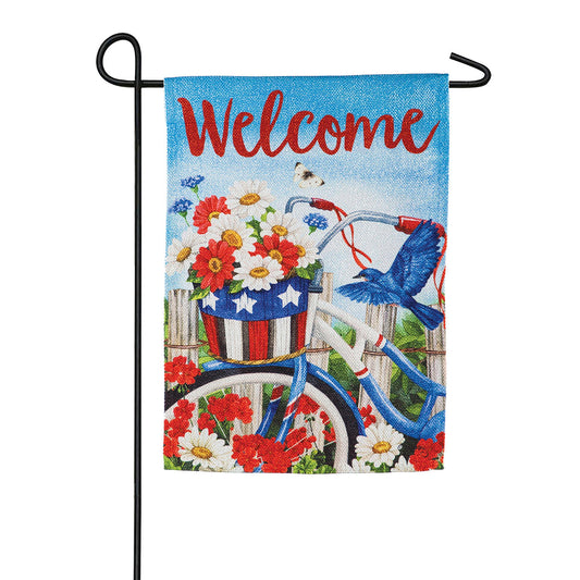 Patriotic Bicycle Garden Textured Suede Flag