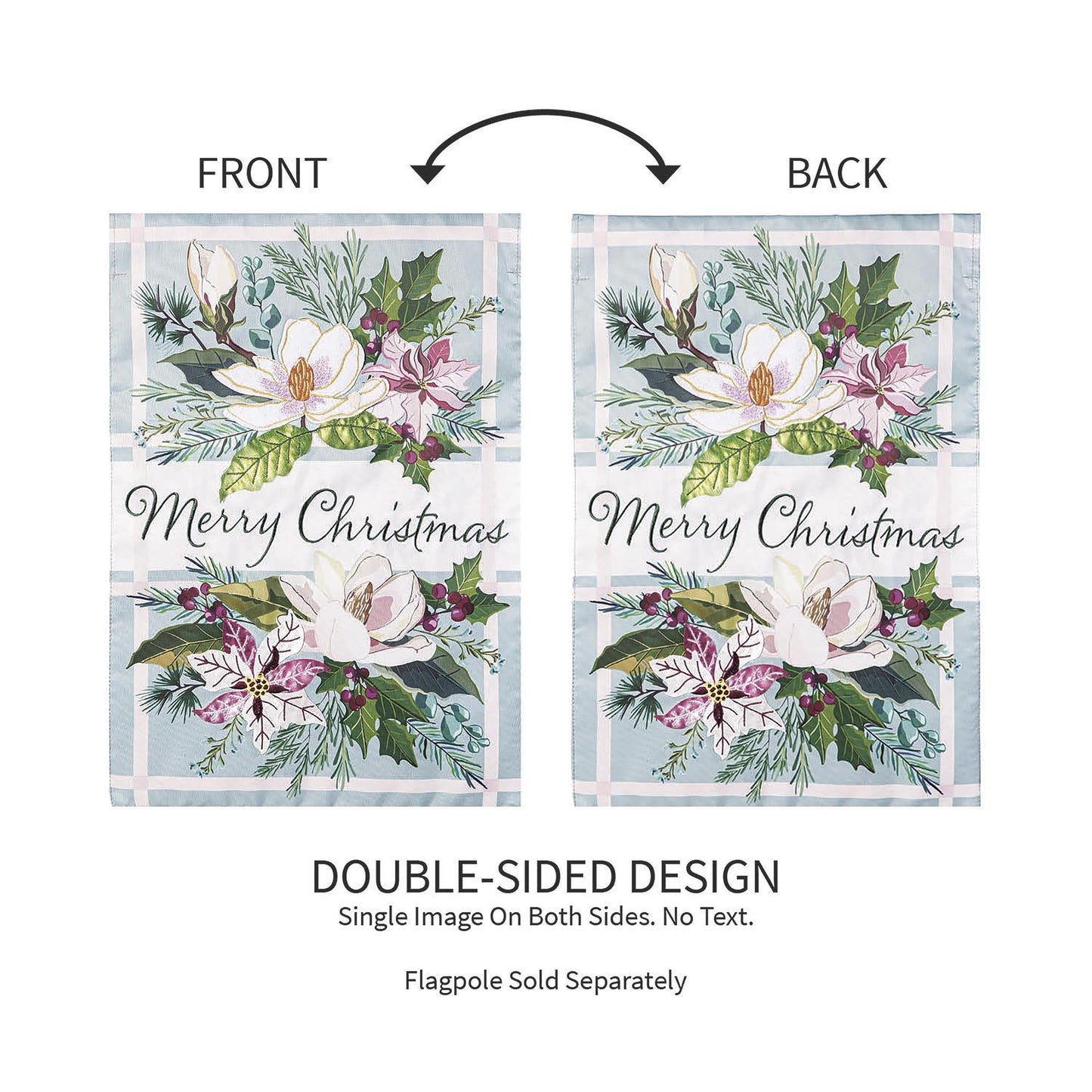 Merry Christmas Floral Applique Garden Flag