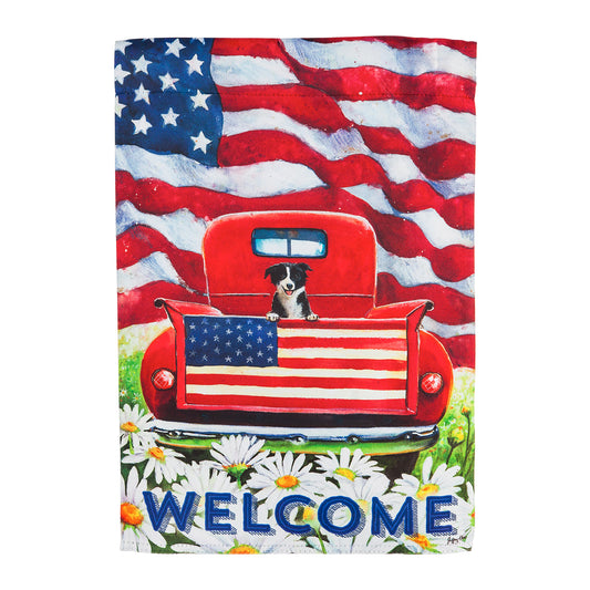 Garden Sub Suede Patriotic Pup Truck Flag