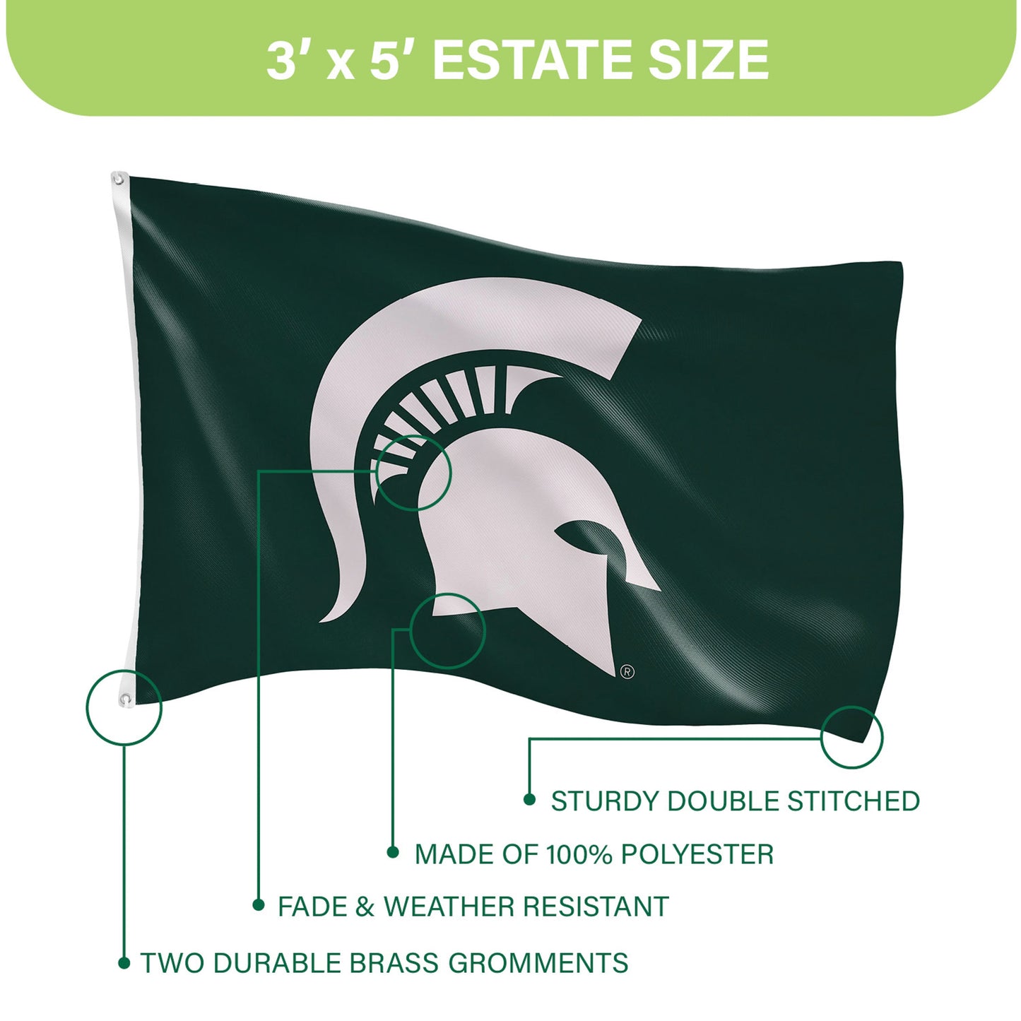 Michigan State University Single Sided Estate Flag with 2 Grommets, 3'x5'