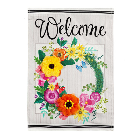 Floral Wreath Garden Linen Flag