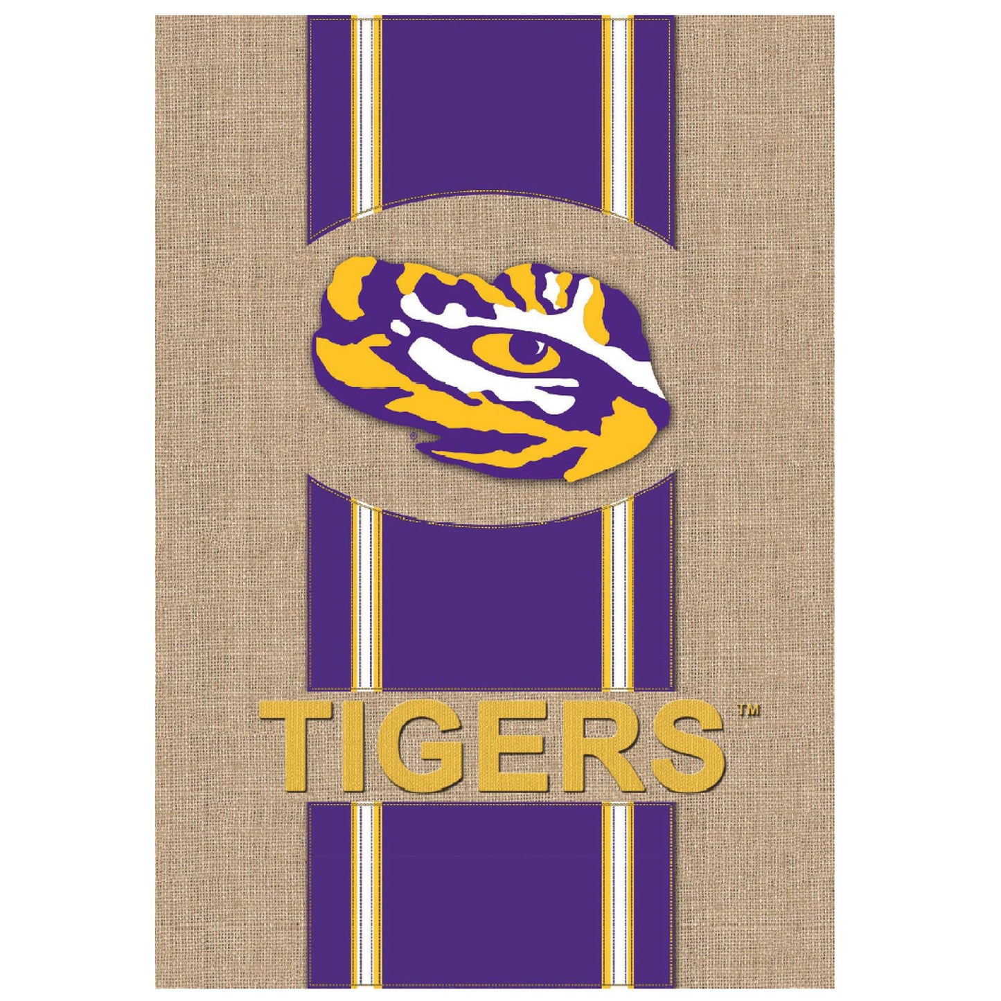 LSU Tigers Burlap Stripe Logo Garden Flag