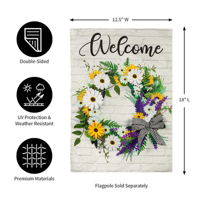 Daisy Wreath Garden Burlap Flag