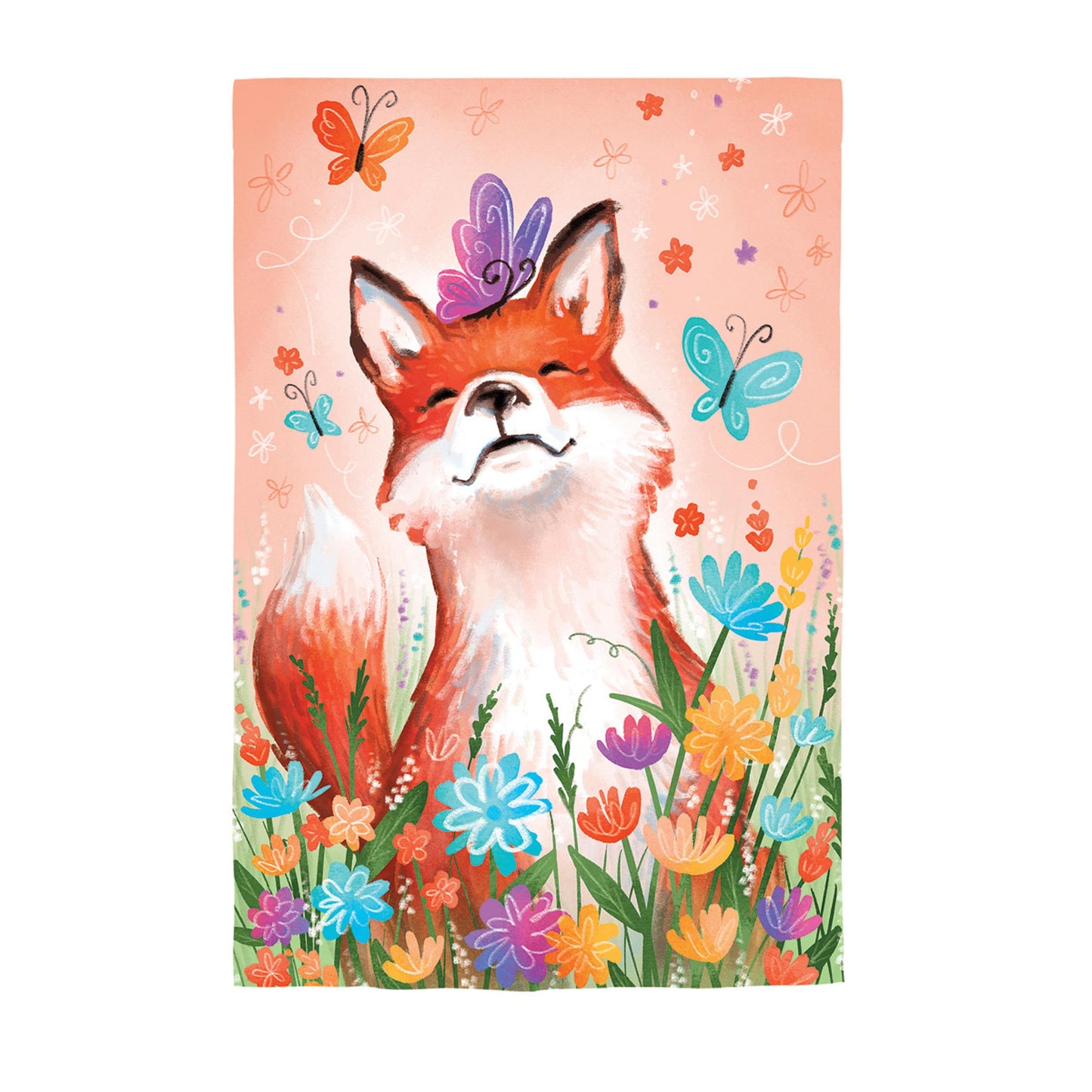 Fox and Wildflowers Applique House Flag
