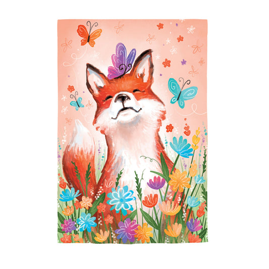 Fox and Wildflowers Applique House Flag