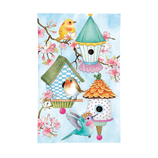 Bird House & Birds on Cherry Blossoms Applique Garden Flag