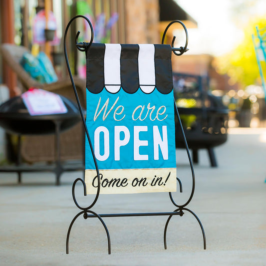We Are Open Garden Applique Flag