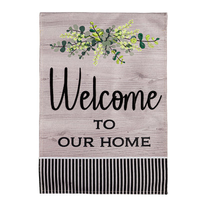 Wood Grain Welcome Garden Burlap Flag