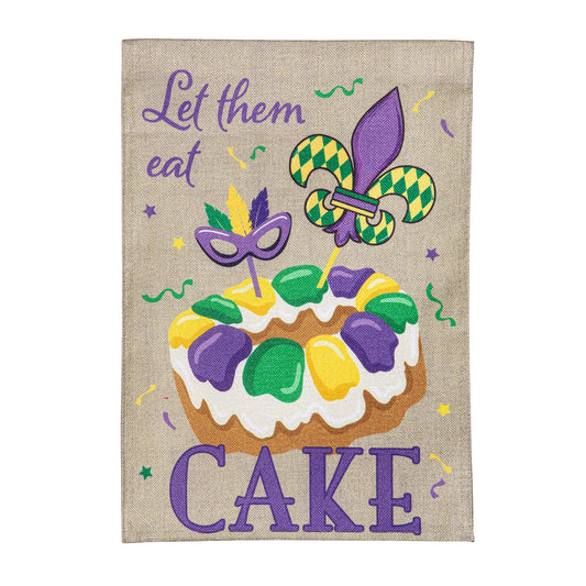 Mardi Gras Let Them Eat Cake Burlap Garden Flag