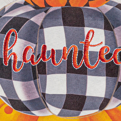 Haunted Stacked Pumpkins Garden Linen Flag