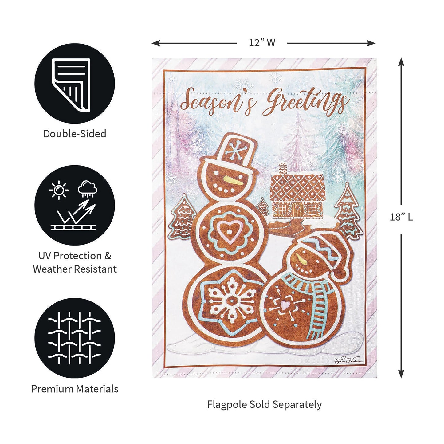Season's Greeting Gingerbread Reversible Suede Garden Flag