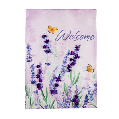 Hello Spring Lavender Burlap Garden Flag