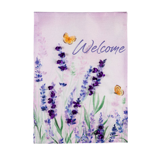 Hello Spring Lavender Burlap Garden Flag