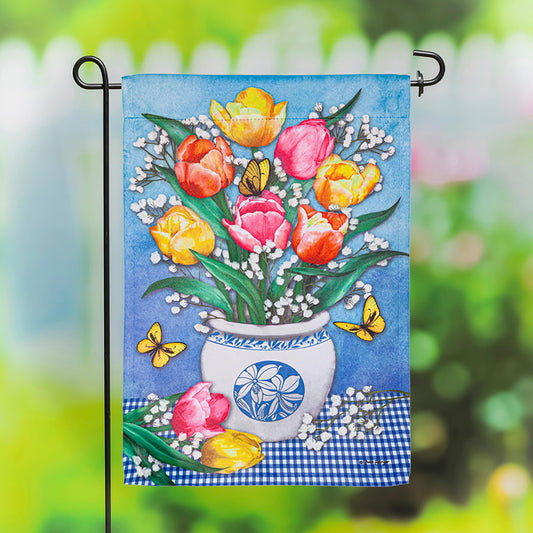 Butterflies and Tulips Suede Garden Flag