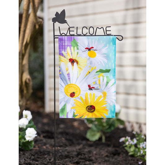 Daisy and Ladybug Field Garden Burlap Flag