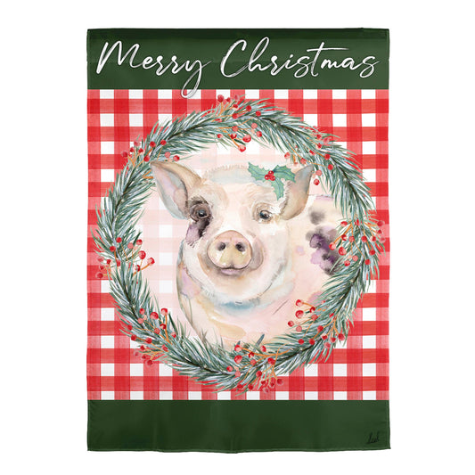 Merry Christmas Pig Burlap House Flag