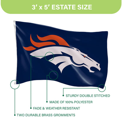 Denver Broncos Single Sided Flag with 2 Grommets, 3'x5'