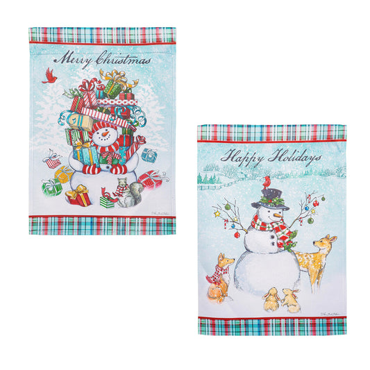 Snowman Holiday Reversible Suede House Flag