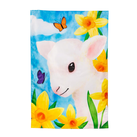Lamb in Daffodil Field Applique House Flag