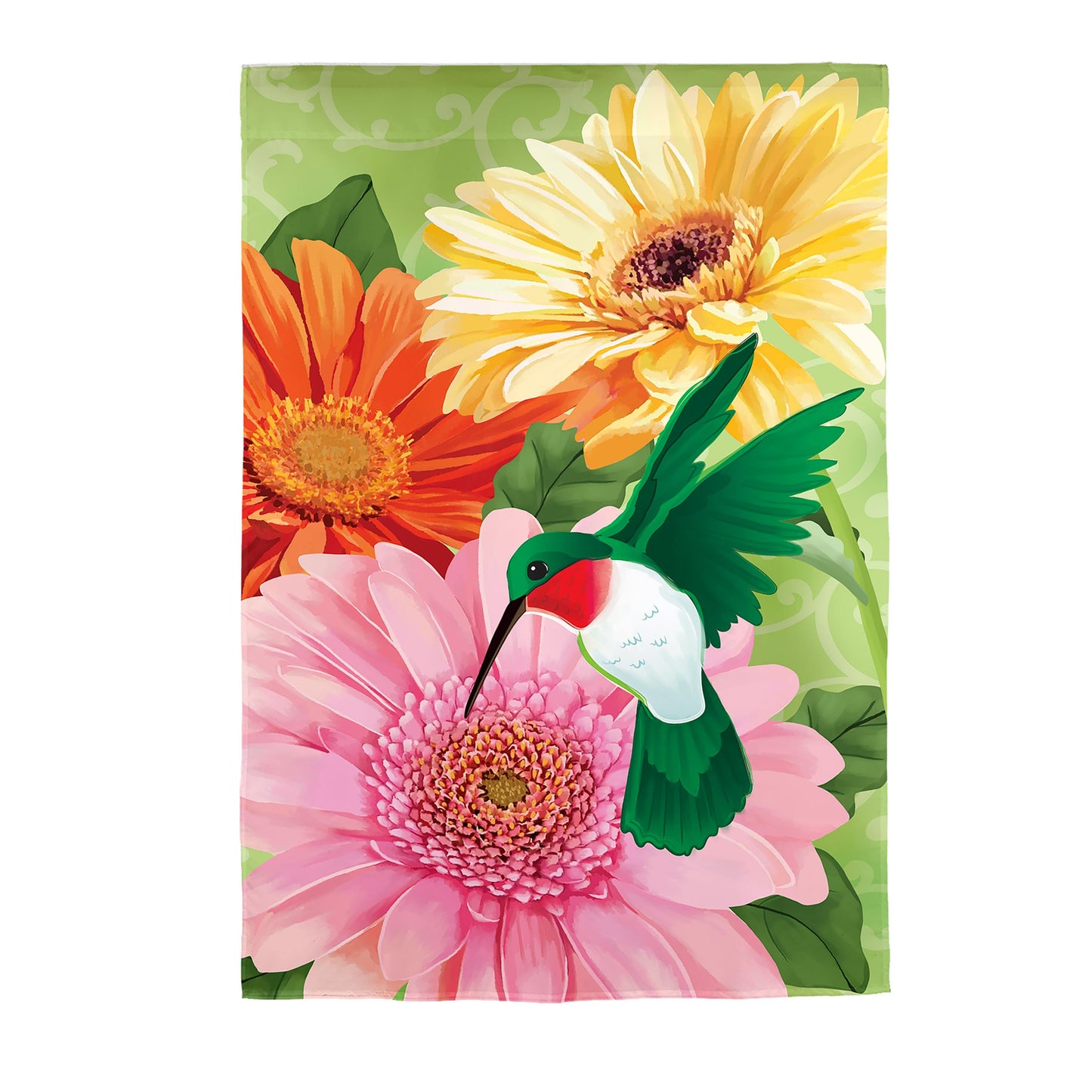 Hummingbird and Daisy Trio Applique Garden Flag