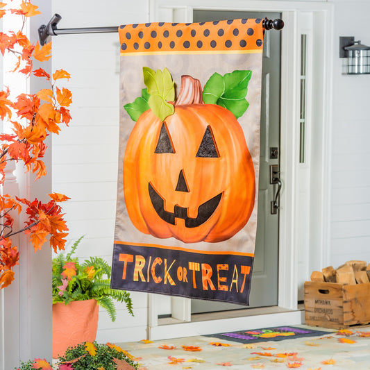 Trick or Treat Pumpkin House Burlap Flag