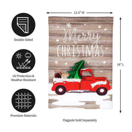 Vintage Christmas Truck Garden Linen Flag