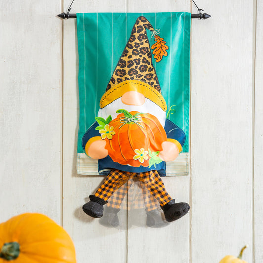 Fall Gnome with Pumpkin Kickin Garden Flag