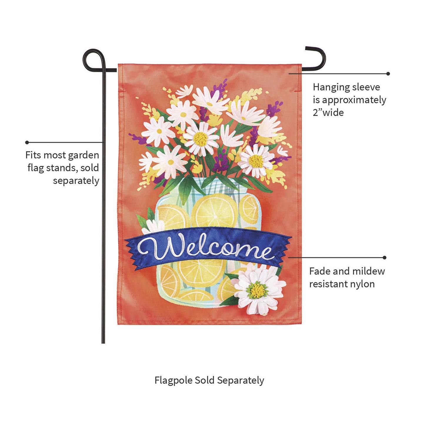 Jar of Lemons and Florals Applique Garden Flag